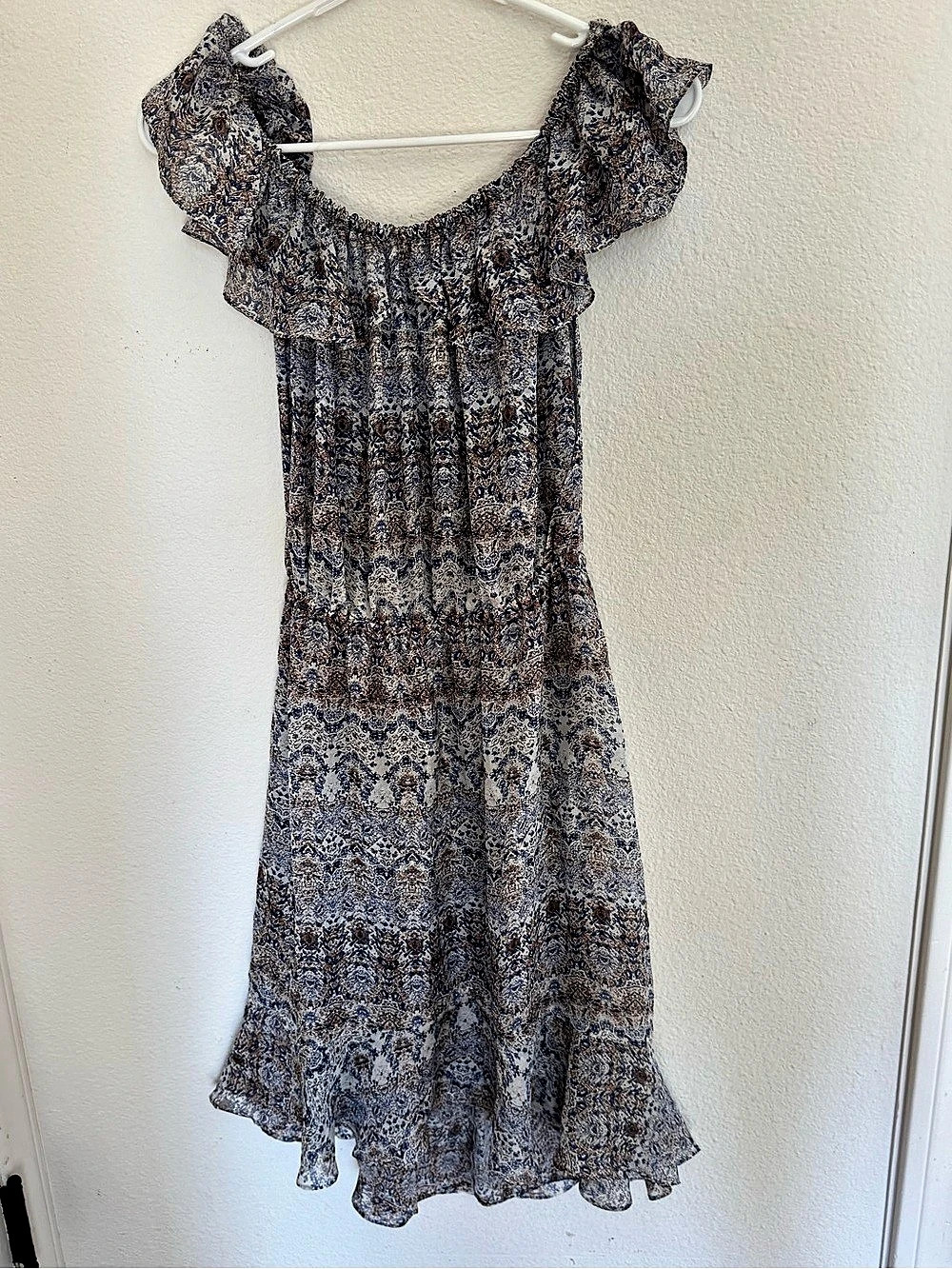 L'AGENCE Floral Maxi Silk Dress in Blue & Brown Size Small